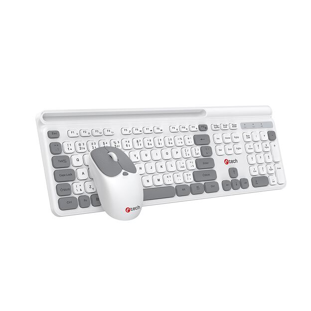 Klávesnice C-TECH Quallis WLKMC-05, bezdrátový combo set s myší, bílá, USB, CZ/SK