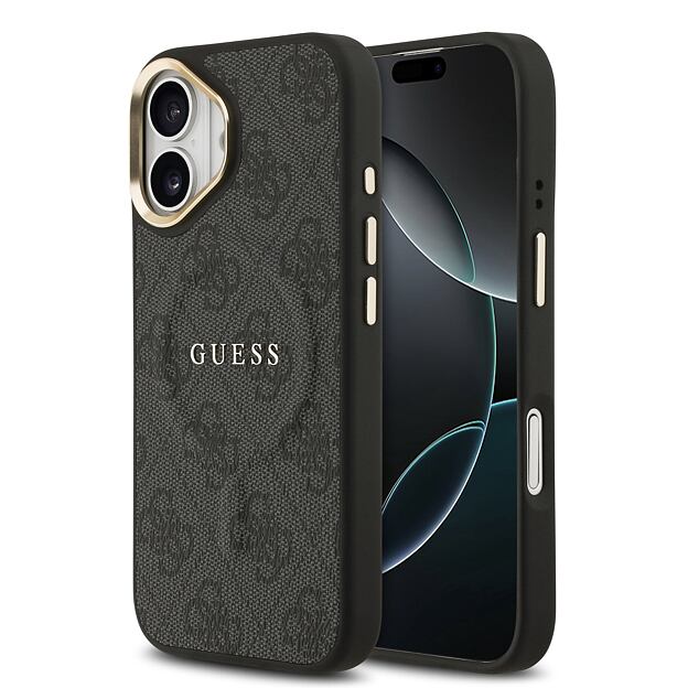 Guess PU Leather 4G Gold Frame MagSafe Zadní Kryt pro iPhone 17 Black