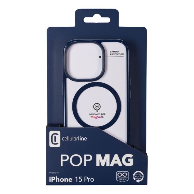 Zadní kryt Cellularline Pop Mag s podporou Magsafe pro Apple iPhone 15 Pro, čirý / modrý