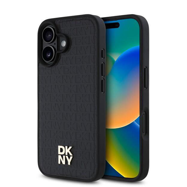 DKNY PU Leather Repeat Pattern Stack Logo MagSafe Zadní Kryt pro iPhone 16 Plus Black