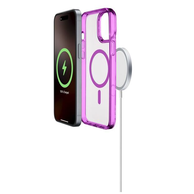Zadní kryt Cellularline Iconic Mag s podporou Magsafe pro Apple iPhone 16 Pro Max, čirý / růžový