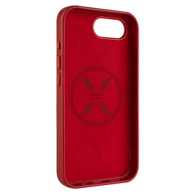 Kožený zadní kryt FIXED MagLeather s podporou MagSafe pro Apple iPhone 16e, červený