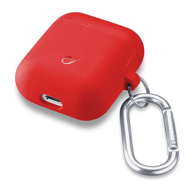 Ochranný kryt s karabinou Cellularline Bounce pro Apple AirPods 1 & 2, červený