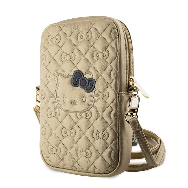 Hello Kitty PU Leather Quilted Pattern Kitty Head Logo Taška na Telefon Gold