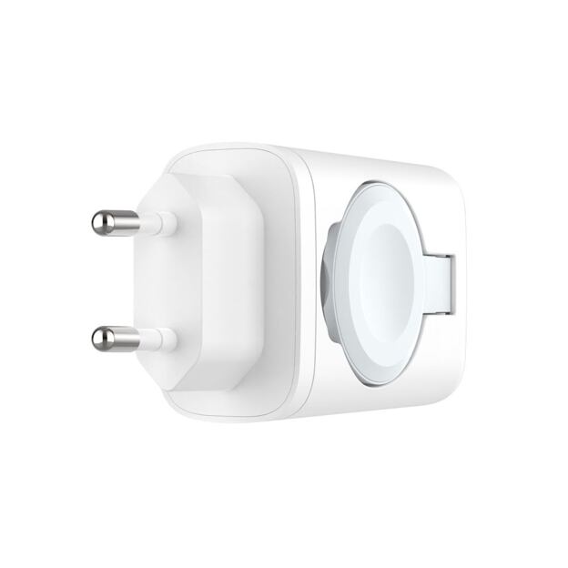 Síťová nabíječka FIXED Power Socket s USB-A a USB-C výstupem a vyklápěcí nabíječkou pro Apple Watch,