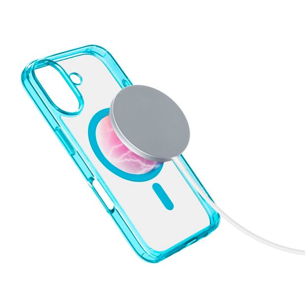 Zadní kryt Cellularline Iconic Mag s podporou Magsafe pro Apple iPhone 16 Plus, čirý / světle modrý