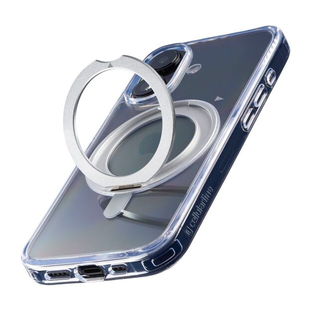 Zadní čirý kryt Cellularline Spin Mag se skládacím stojánkem a podporou MagSafe pro Apple iPhone 16