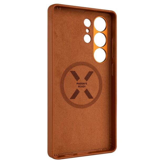 Kožený zadní kryt FIXED MagLeather s podporou MagSafe pro Samsung Galaxy S25 Ultra, hnědý