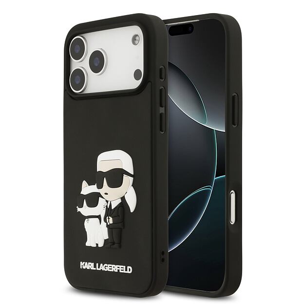 Karl Lagerfeld 3D Rubber Karl and Choupette Zadní Kryt pro iPhone 17 Pro Max Black