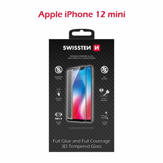 SWISSTEN ULTRA DURABLE 3D FULL GLUE GLASS APPLE IPHONE 12 MINI BLACK