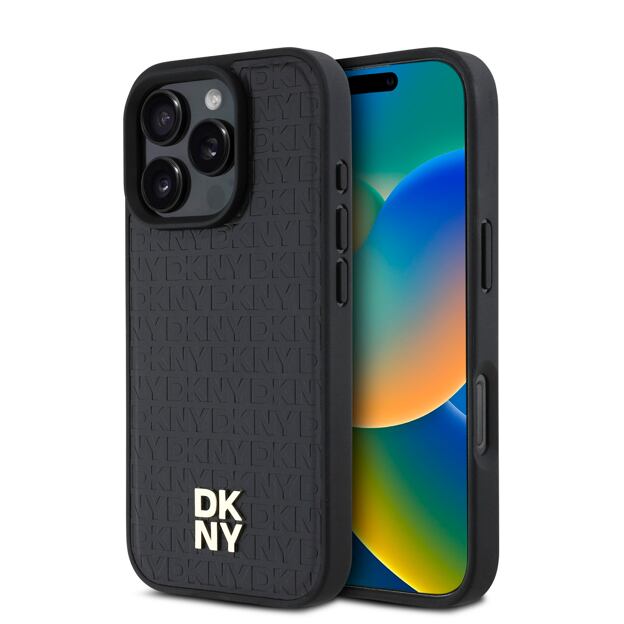 DKNY PU Leather Repeat Pattern Stack Logo MagSafe Zadní Kryt pro iPhone 16 Pro Max Black