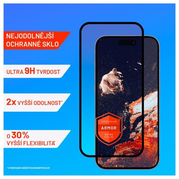 Prémiové ochranné tvrzené sklo FIXED Armor s aplikátorem pro Apple iPhone 15 Plus, černé