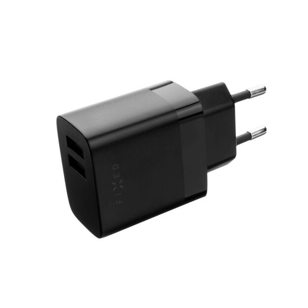Set síťové nabíječky FIXED s 2xUSB výstupem a USB/USB-C kabelu, 1 metr, 17W Smart Rapid Charge, čern