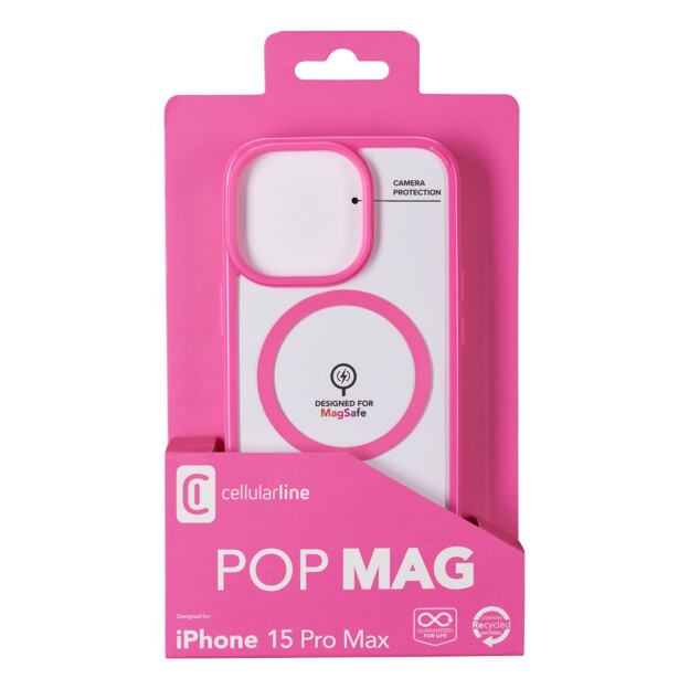 Zadní kryt Cellularline Pop Mag s podporou Magsafe pro Apple iPhone 15 Pro Max, čirý / růžový