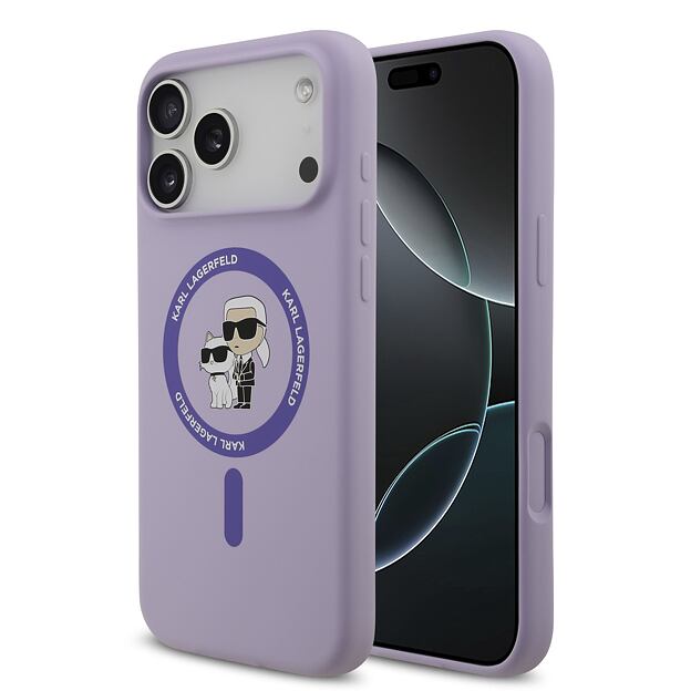 Karl Lagerfeld Liquid Silicone Karl and Choupette MagSafe Zadní Kryt pro iPhone 17 Pro Max Purple