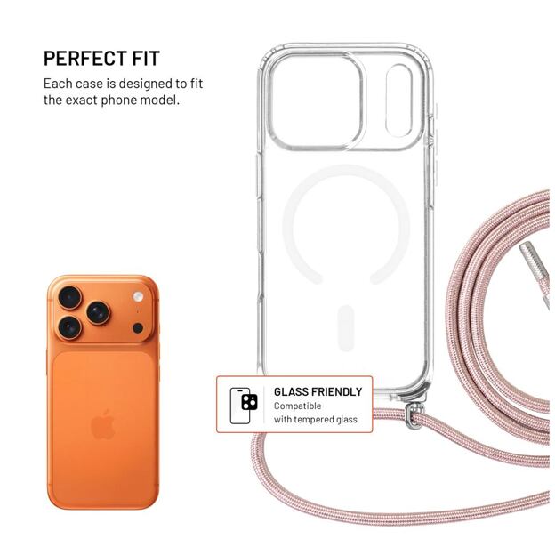 Pouzdro FIXED MagPure Neck s růžovou šňůrkou na krk pro Apple iPhone 17 Pro