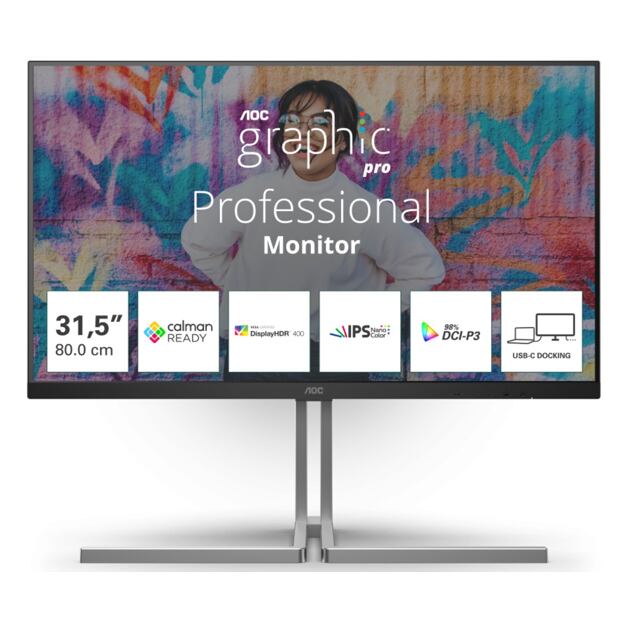 AOC/U32U3CV/32''/IPS/4K UHD/60Hz/4ms/Blck-Slvr/3R