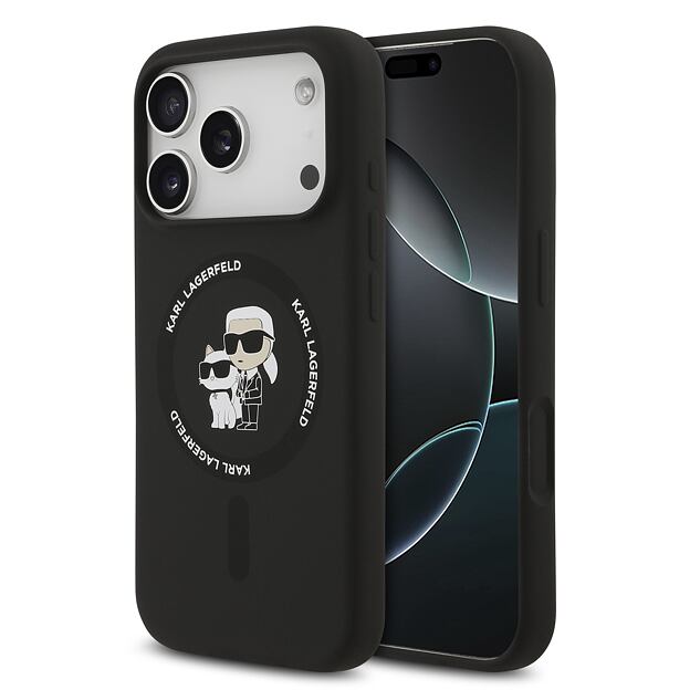 Karl Lagerfeld Liquid Silicone Karl and Choupette MagSafe Zadní Kryt pro iPhone 17 Pro Black