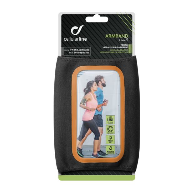 Sportovní neoprénové pouzdro CellularLine ARMBAND FLEX, SUMMER EDITION, do velikosti 5,2", černé