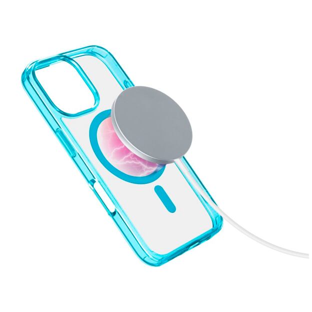 Zadní kryt Cellularline Iconic Mag s podporou Magsafe pro Apple iPhone 16 Pro, čirý / světle modrý