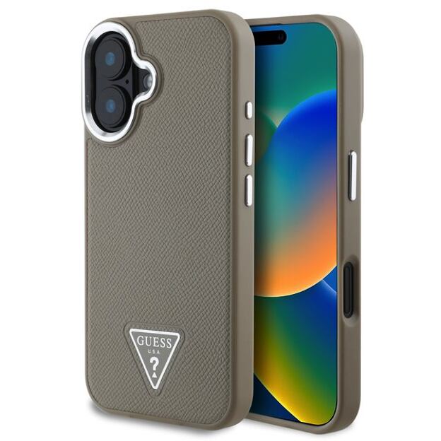 Guess PU Grained Triangle Logo MagSafe Zadní Kryt pro iPhone 16 Brown