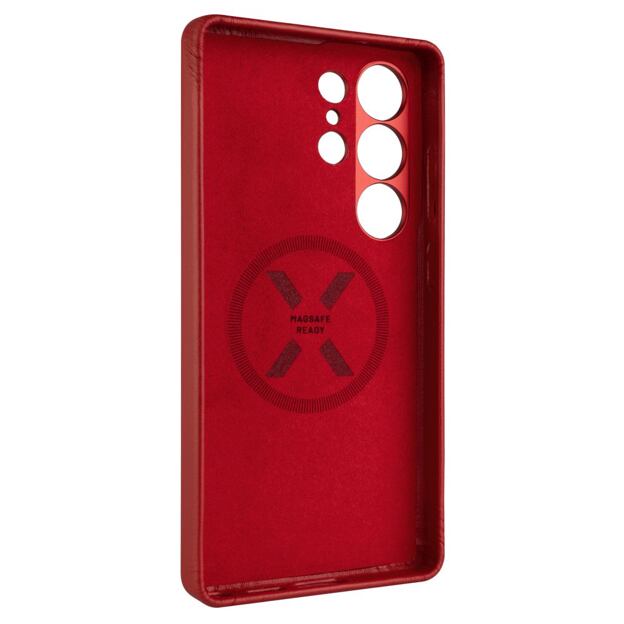 Kožený zadní kryt FIXED MagLeather s podporou MagSafe pro Samsung Galaxy S25 Ultra, červený