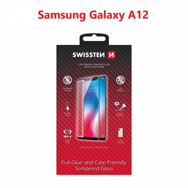 SKLO SWISSTEN FULL GLUE, COLOR FRAME, CASE FRIENDLY PRO SAMSUNG A125 GALAXY A12 ČERNÉ
