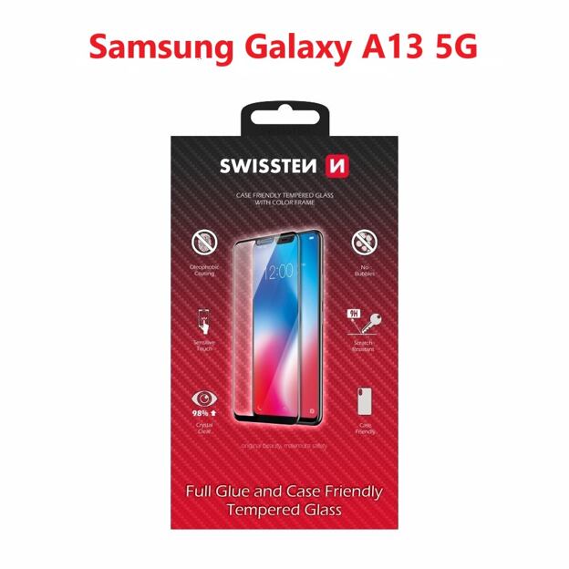 SKLO SWISSTEN FULL GLUE, COLOR FRAME, CASE FRIENDLY PRO SAMSUNG A136 GALAXY A13 5G ČERNÉ
