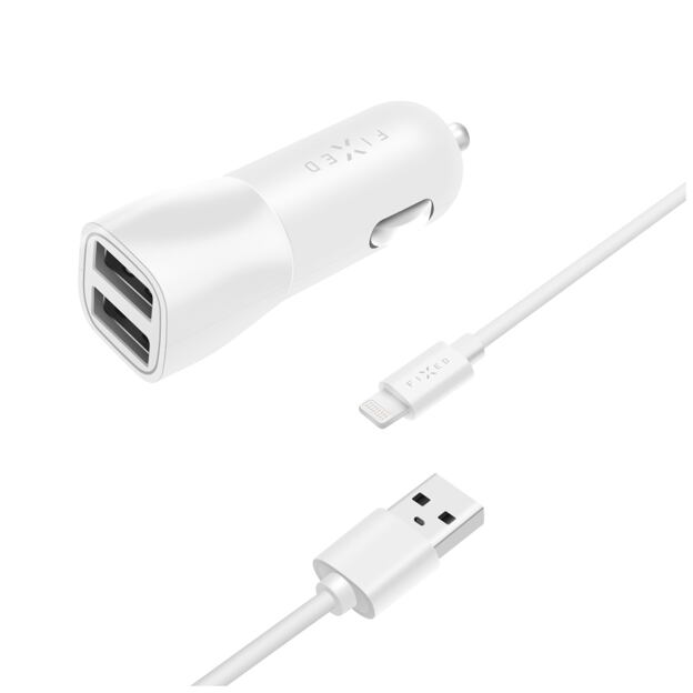 Set autonabíječky FIXED s 2xUSB výstupem a USB/Lightning kabelu, 1 metr, MFI certifikace, 15W Smart