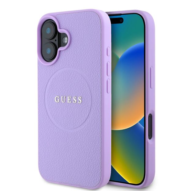 Guess PU Grained Classic Logo MagSafe Zadní Kryt pro iPhone 16 Purple