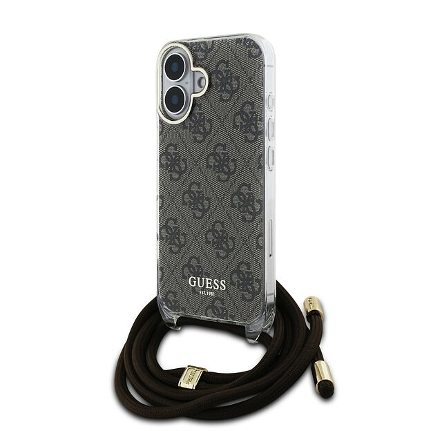 Guess IML 4G Printed Crossbody Popruh Zadní Kryt pro iPhone 16 Brown