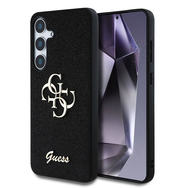 Guess PU Fixed Glitter 4G Metal Logo Zadní Kryt pro Samsung Galaxy S25 Black