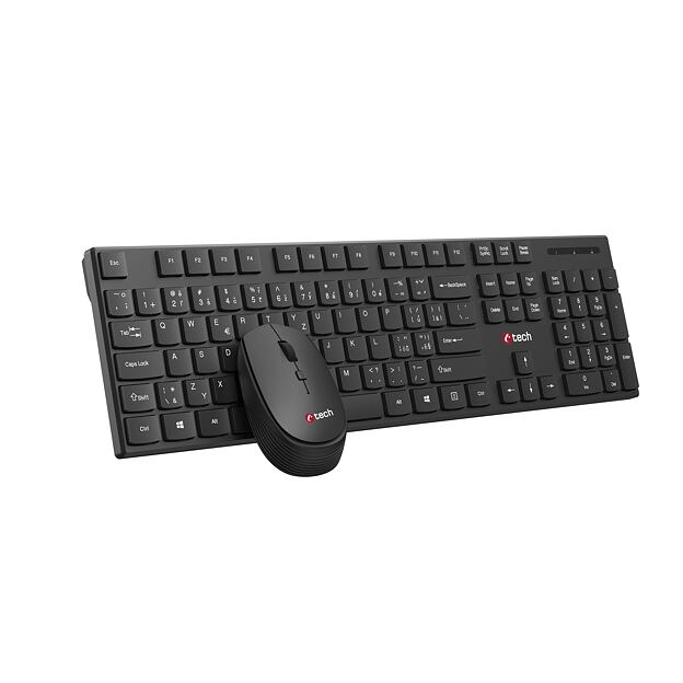 Klávesnice C-TECH WLKMC-03, bezdrátový combo set s myší, černý, USB, CZ/SK