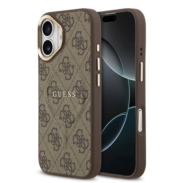 Guess PU Leather 4G Gold Frame MagSafe Zadní Kryt pro iPhone 17 Brown