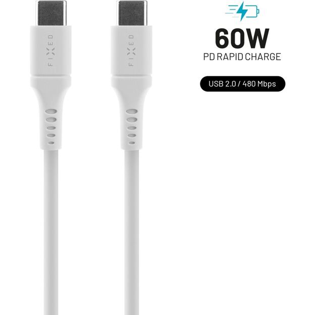 Krátký nabíjecí a datový Liquid silicone kabel FIXED s konektory USB-C/USB-C a podporou PD, 0.5m, US