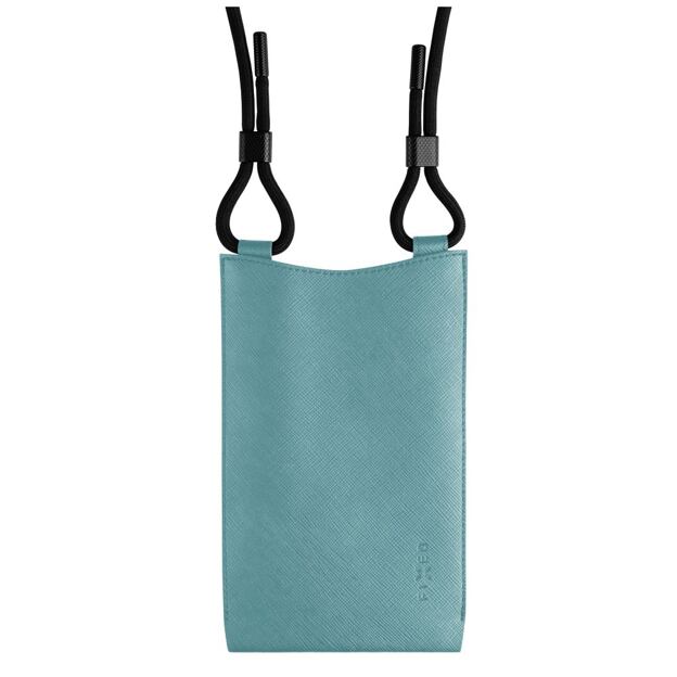 Taštička přes rameno s kapsou FIXED Verona s černou šňůrkou pro mobilní telefony do 7", světle tyrky