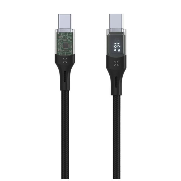 Nabíjecí a datový kabel FIXED s displejem s konektory USB-C/USB-C a podporou PD, 1.2m, USB 2.0, 100W