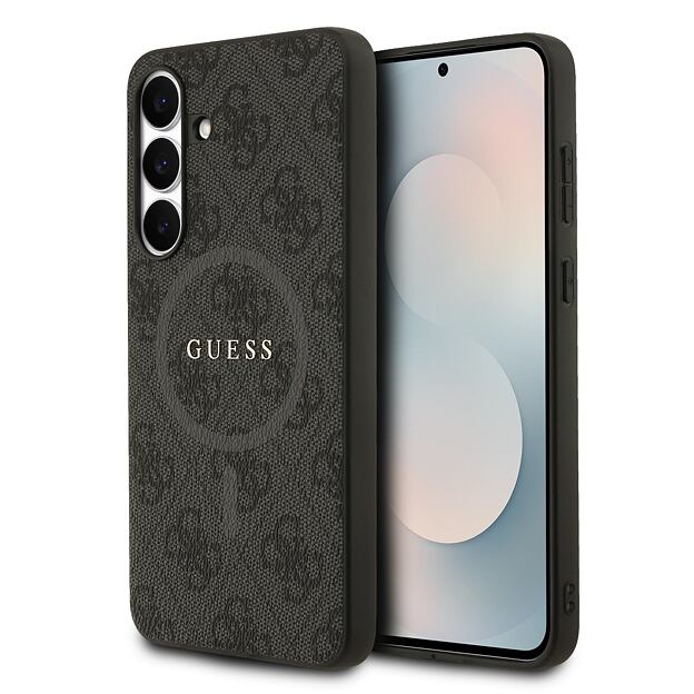 Guess PU Leather 4G Colored Ring MagSafe Zadní Kryt pro Samsung Galaxy S25 FE Black