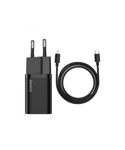 Baseus rychlonabíječka do sítě Super Si USB-C PD QC 20W černá s kabelem USB-C/Lightning 1m