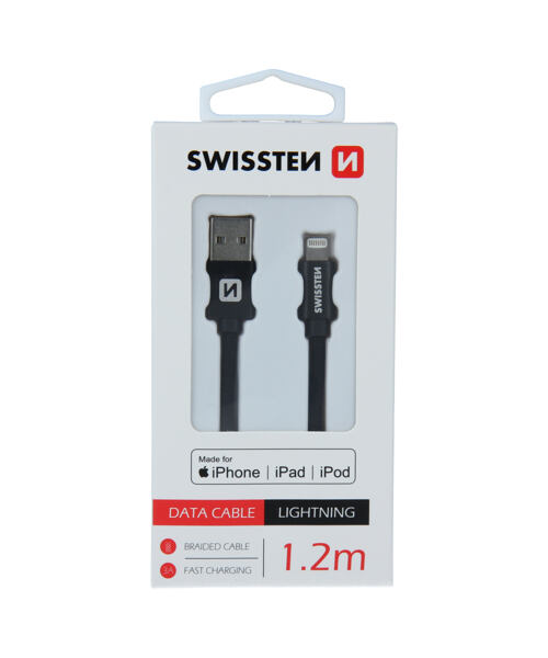 DATOVÝ KABEL SWISSTEN TEXTILE USB / LIGHTNING MFi 1,2 M ČERNÝ