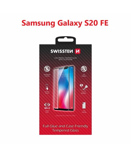 SKLO SWISSTEN FULL GLUE, COLOR FRAME, CASE FRIENDLY PRO SAMSUNG G780 GALAXY S20 FE ČERNÉ