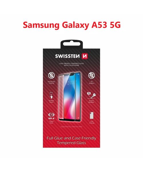 SKLO SWISSTEN FULL GLUE, COLOR FRAME, CASE FRIENDLY PRO SAMSUNG A536 GALAXY A53 5G ČERNÉ