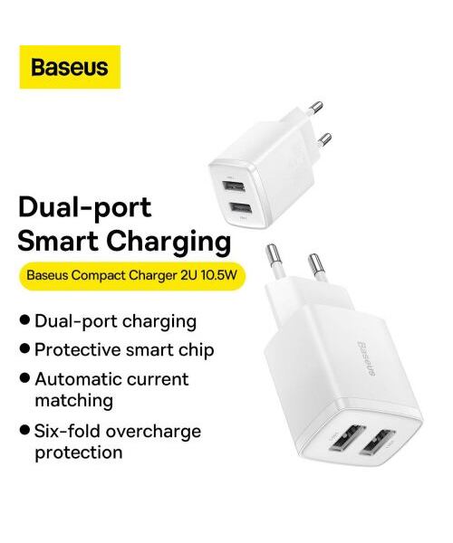 Baseus CCXJ010202 Compact Nabíječka 2xUSB 10,5W White