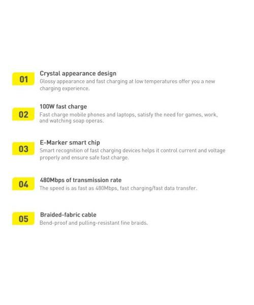 Baseus CAJY000601 Crystal Shine Series Datový Kabel USB-C - USB-C 100W 1,2m Black