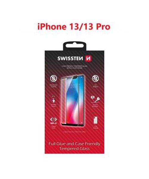 SKLO SWISSTEN FULL GLUE, COLOR FRAME, CASE FRIENDLY PRO APPLE IPHONE 13/13 PRO ČERNÉ