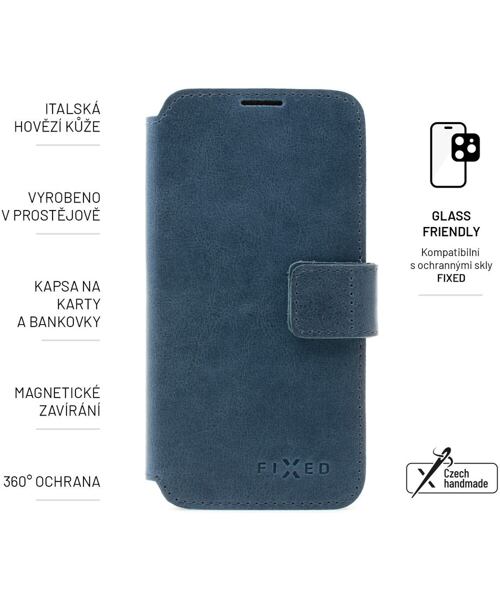 Kožené pouzdro typu kniha FIXED ProFit pro Apple iPhone 14 Plus, modré