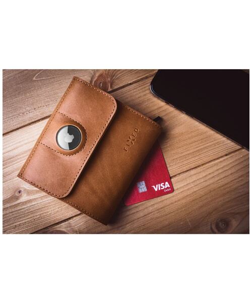 Kožená peněženka FIXED Classic Wallet for AirTag z pravé hovězí kůže, hnědá