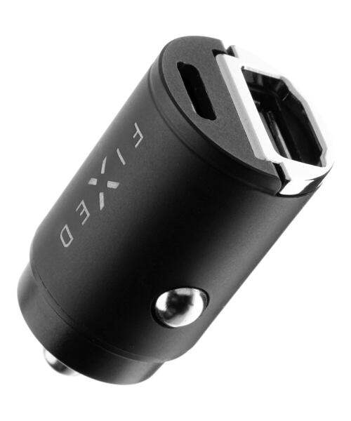 Autonabíječka FIXED s USB-C a USB-A výstupem v miniaturním provedení, podpora PD a QC 3.0, 30W, čern