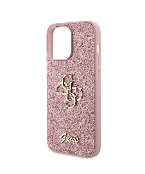Guess PU Fixed Glitter 4G Metal Logo Zadní Kryt pro iPhone 15 Pro Max Pink
