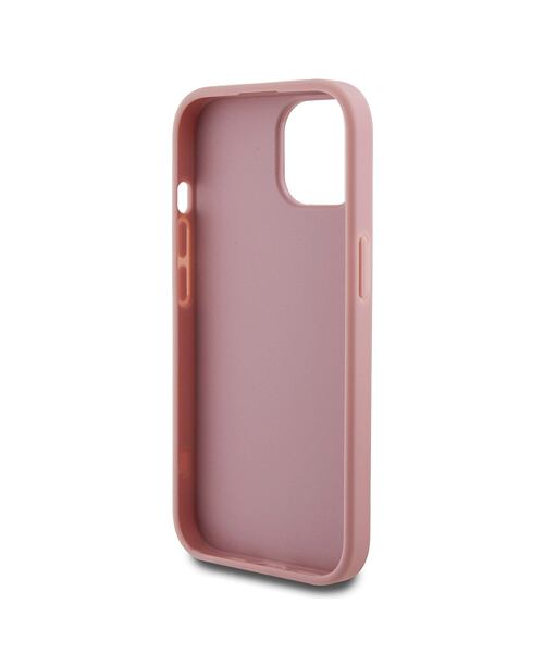 Guess PU Fixed Glitter 4G Metal Logo Zadní Kryt pro iPhone 15 Pink